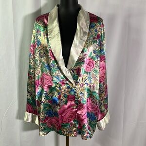 Vintage Victoria’s Secret Gold Label Floral Print Silky Double Breasted Blazer